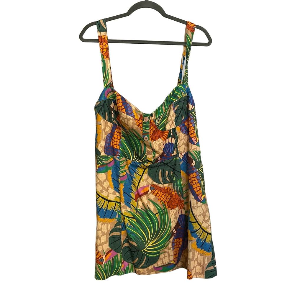 House of Harlow 1960 Dress Women Toucans Mini‎ Linen Blend Sz XL Tropical Beachy